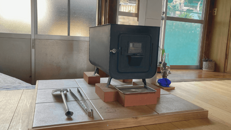 alt="Self-installed wood stove"